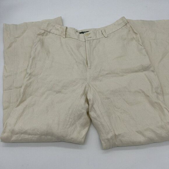 Lauren Ralph Lauren Womens' Beige Linen Straight Wide Leg Pants Size 8P - Picture 1 of 3